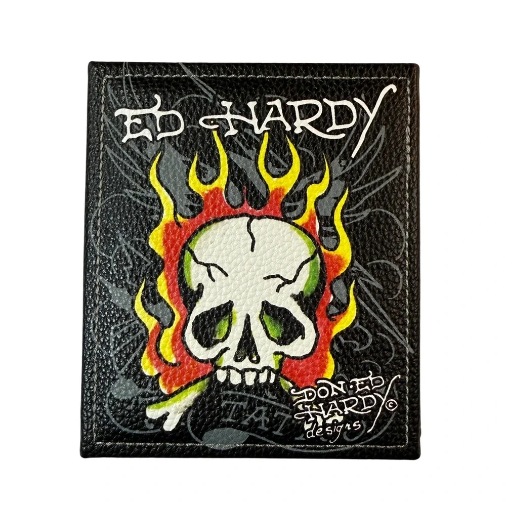 Ed‎ Hardy Black Bifold Wallet Valet Tray Tattoo Eagle Skull Y2K Set NWT